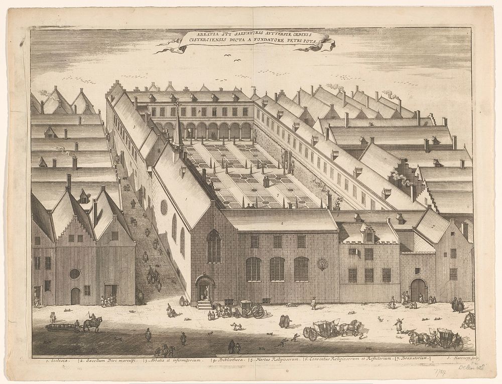 Gezicht op de Sint-Salvatorabdij te Antwerpen (1726 - 1734) by Jacobus Harrewijn, Christiaan van Lom and Gerard Block
