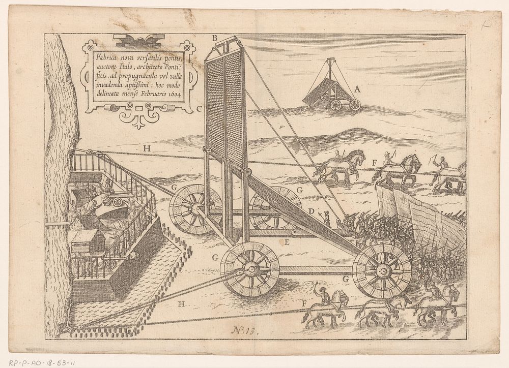 Beleg van Oostende: de stormbrug van Targone, 1604 (1615) by anonymous and Baptista van Doetechum