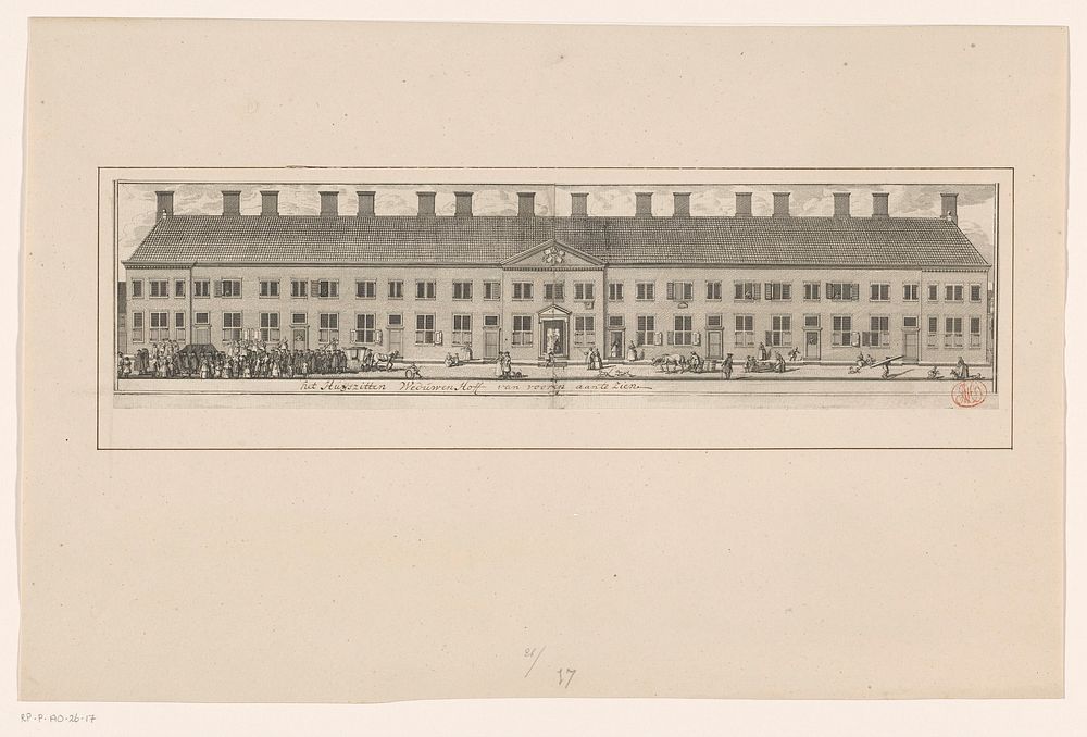 Gezicht op de voorkant van het Huiszitten Weduwenhof (Kartuizerhof) te Amsterdam (in or before 1735) by Adolf van der Laan