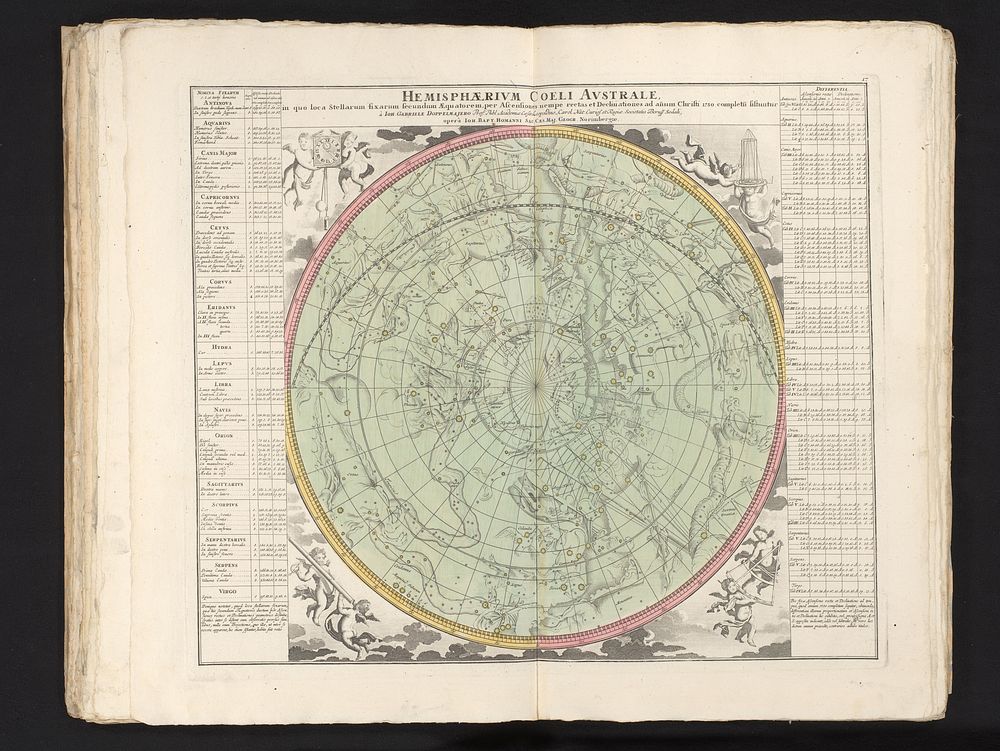 Hemelkaart met de zuidelijke sterrenbeelden (1742) by anonymous, Johann Gabriel Doppelmayr, Johann Baptista Homann and erven…