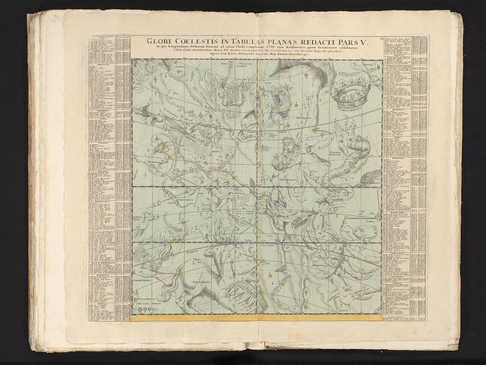 Vijfde deel van een zesdelige reeks kaarten van de sterrenhemel aan het eind van het jaar 1730 (1742) by anonymous, Johann…