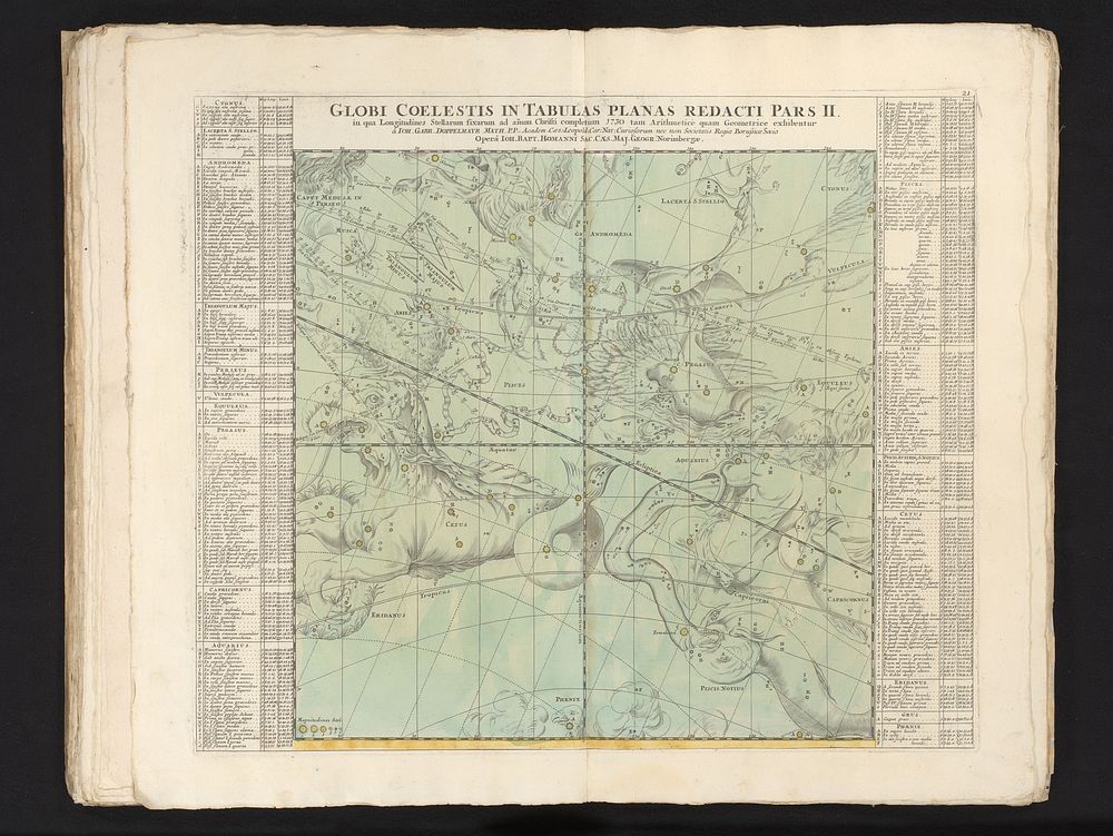 Tweede deel van een zesdelige reeks kaarten van de sterrenhemel aan het eind van het jaar 1730 (1742) by anonymous, Johann…