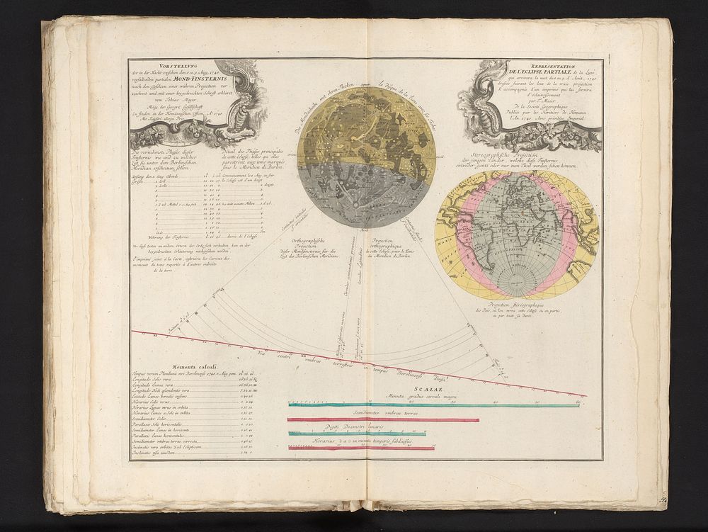 Voorspelling van en uitleg over de maansverduistering van 8 en 9 augustus 1748 (1748) by anonymous, Johann Tobias Mayer…