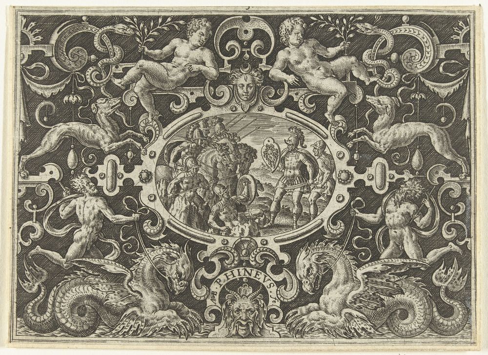 Cartouche: Perseus toont zijn Medusaschild aan Phineus (1584) by Abraham de Bruyn, Abraham de Bruyn and Abraham de Bruyn