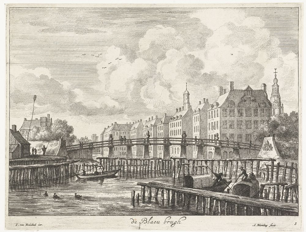 Gezicht op de Blauwbrug over de Amstel (1655 - 1690) by Abraham Bloteling and Jacob Isaacksz van Ruisdael