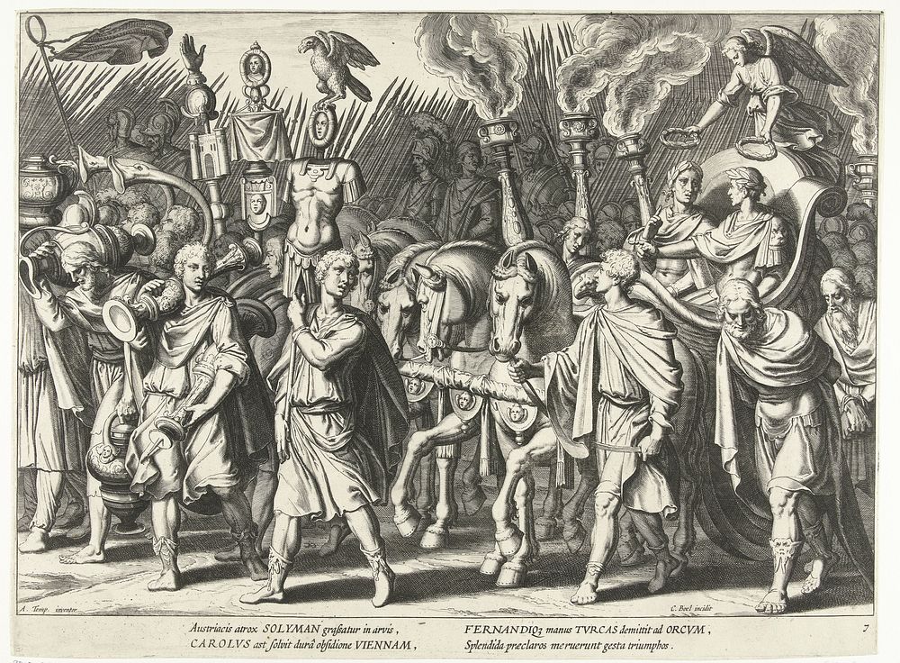 Zegetocht van Karel V en zijn broer Ferdinand I naar de bevrijding van Wenen (1614) by Cornelis Boel, Antonio Tempesta and…