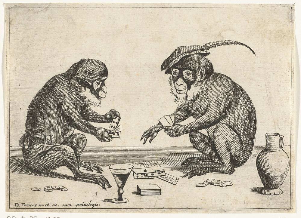 Twee apen kaarten (1635 - 1690) by Quirin Boel, David Teniers II and David Teniers II