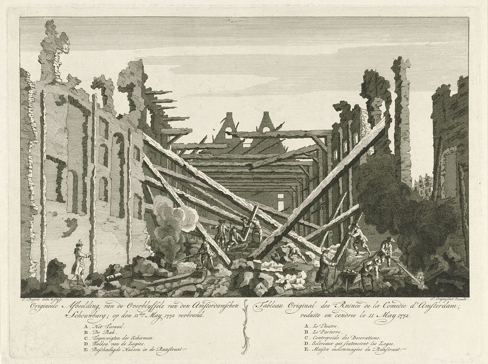 Ruïne van de afgebrande Amsterdamse Schouwburg, 1772 (1772) by Cornelis Bogerts, Cornelis Bogerts and Theodorus Crajenschot