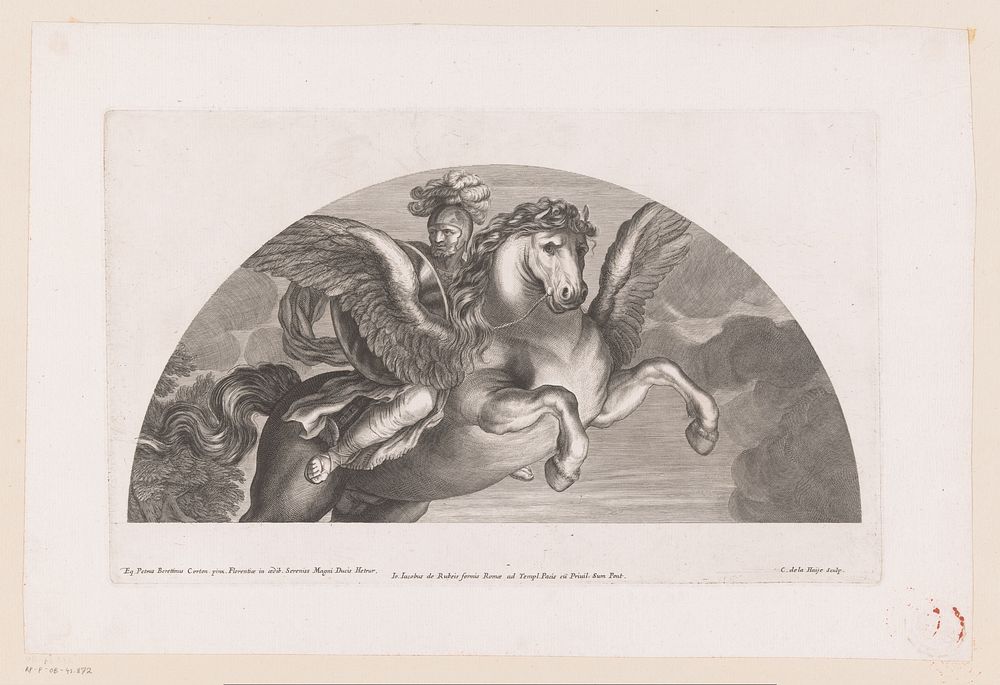 Perseus op Pegasus (1651 - 1691) by Charles de La Haye, Pietro da Cortona, Giovanni Giacomo de Rossi and Pauselijk hof