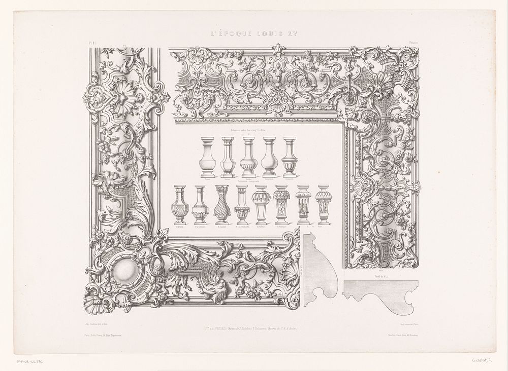 Ontwerpen voor friezen en balusters (1859) by Alphonse Guilletat, Alphonse Guilletat, J Balichou, Charles Augustin d Aviler…