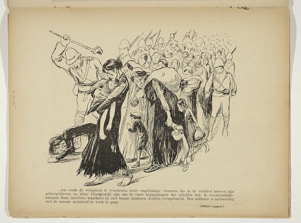 Boerenvrouwen en -kinderen worden door Britse soldaten naar concentratiekampen gevoerd (1901) by anonymous, Jean Veber…