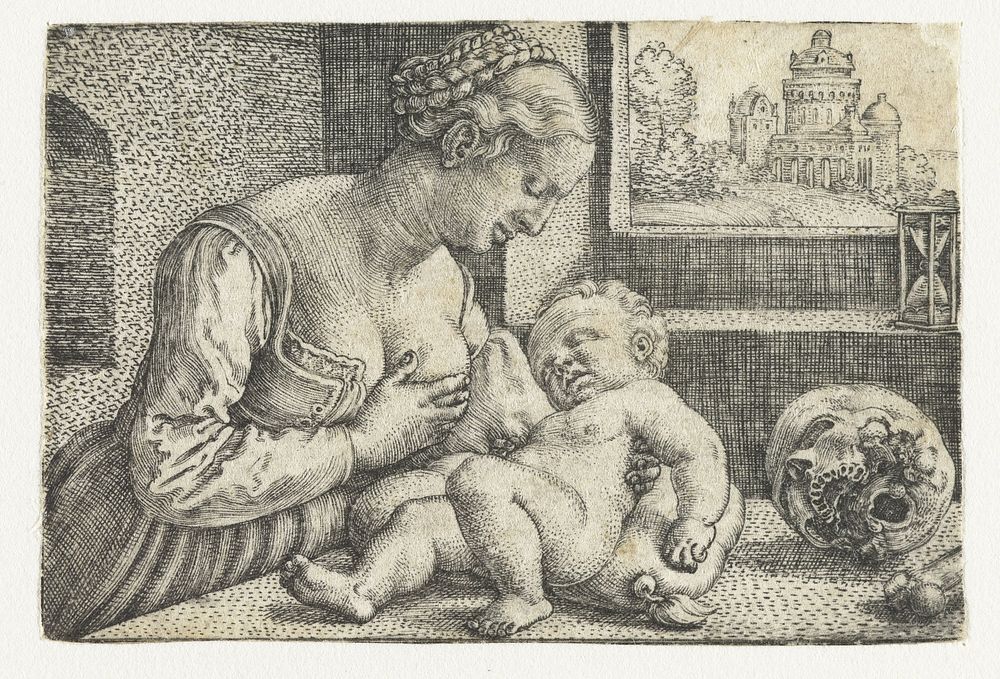 Maria met kind aan borst en schedel (1512 - 1540) by Barthel Beham and Barthel Beham