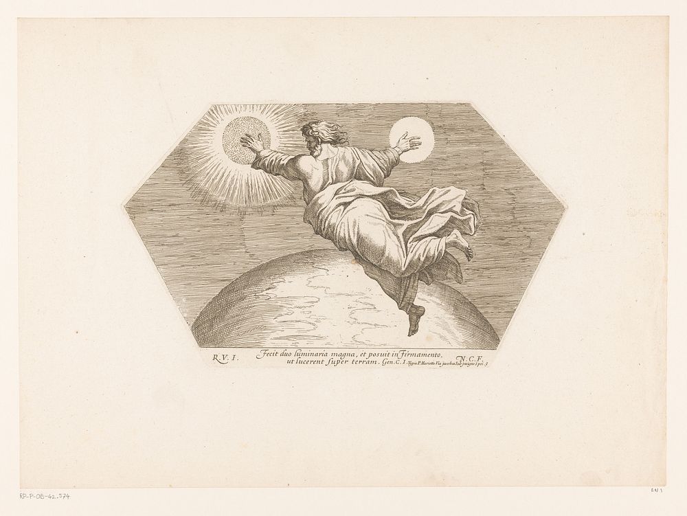 God schept de zon en de maan (1649) by Nicolas Chaperon, Rafaël and Pierre Mariette I
