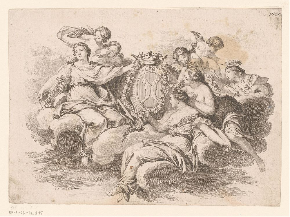 Allegorische voorstelling met figuren op een wolk (1752) by C O Gelirnard and Charles Nicolas Cochin II