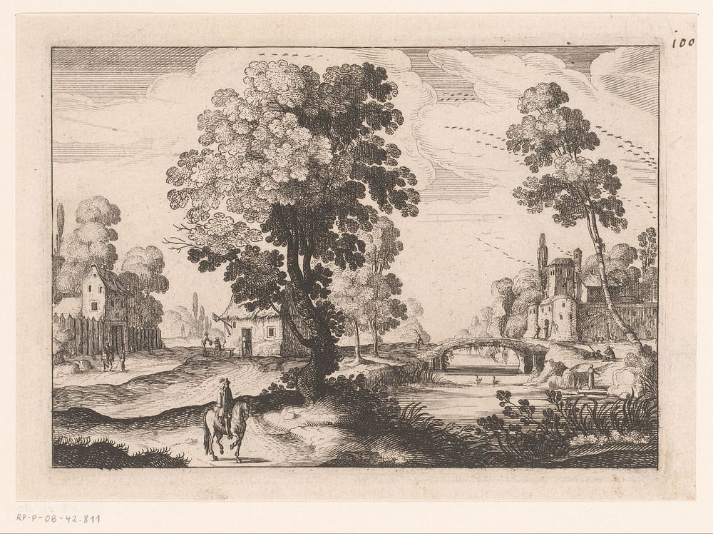 Landschap met rivier en ruiter (1620 - 1686) by Nicolas Cochin