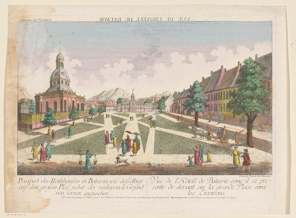 Gezicht op het stadhuis en de Nieuwe Hollandse Kerk te Batavia (1755 - 1779) by Kaiserlich Franziskische Akademie, Franz…