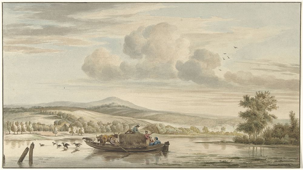 Riviergezicht met hooischuit (1821) by Christiaan Josi, Adriaen van de Velde and Cornelis Ploos van Amstel