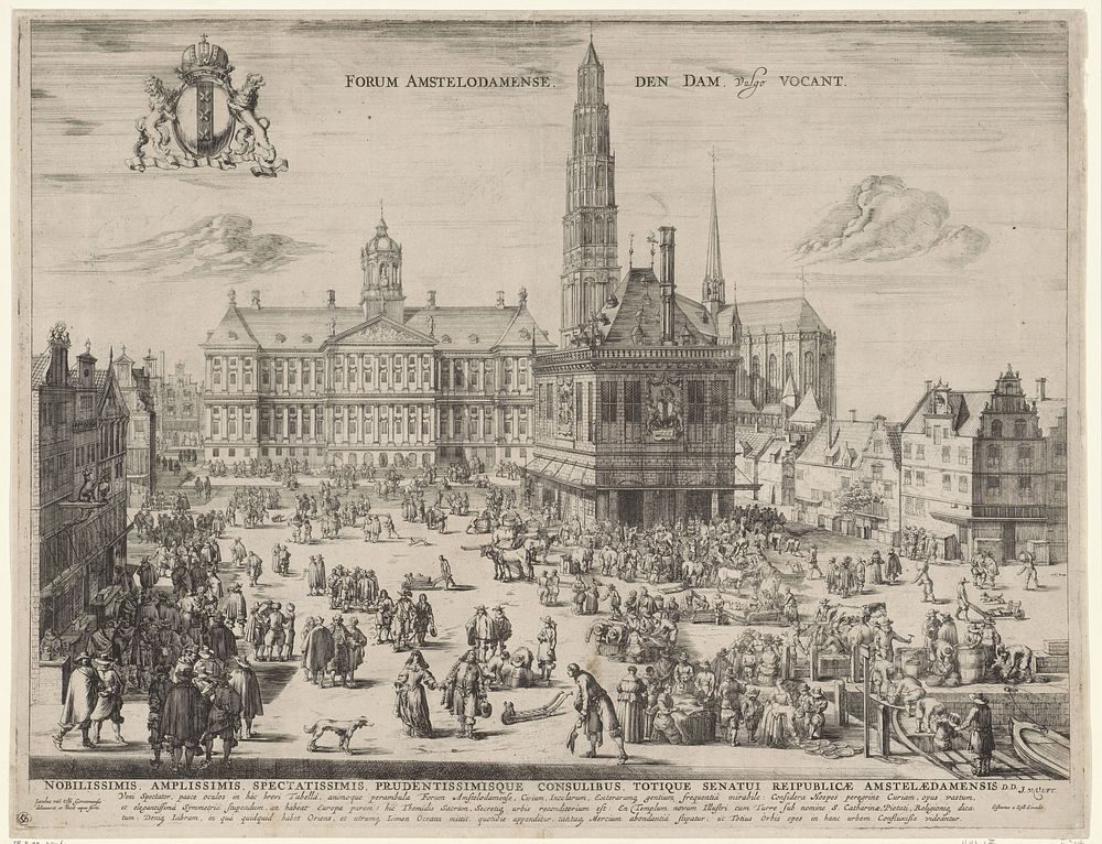 Gezicht op de Dam te Amsterdam (1654) by Jacob van der Ulft, Jacob van der Ulft, Gijsbert van Zijll, Stad Amsterdam and…