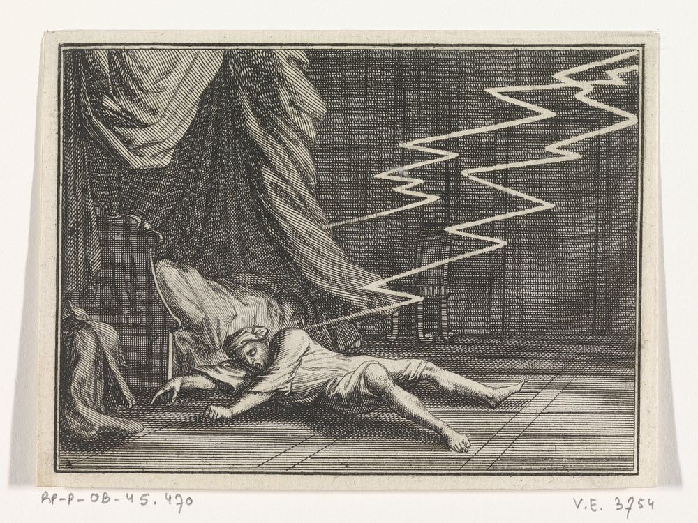 Man wordt dodelijk door een bliksemschicht getroffen (1710) by Caspar Luyken, Christoph Weigel and Frantz Martin Hertzen