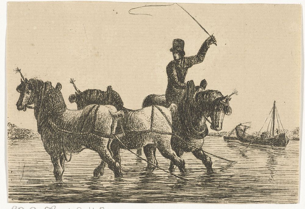 Drie trekpaarden in het water (1784 - 1848) by Otto Baron Howen