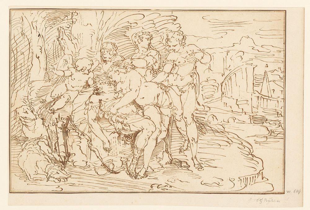Venus kust de dode Adonis (1783) by Johann Gottlieb Prestel and Luca Cambiaso