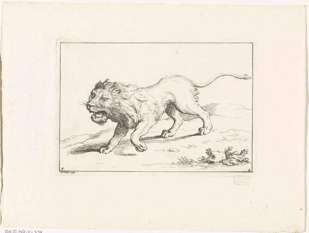 Landschap met lopende leeuw (1729) by Bernard Picart and Bernard Picart