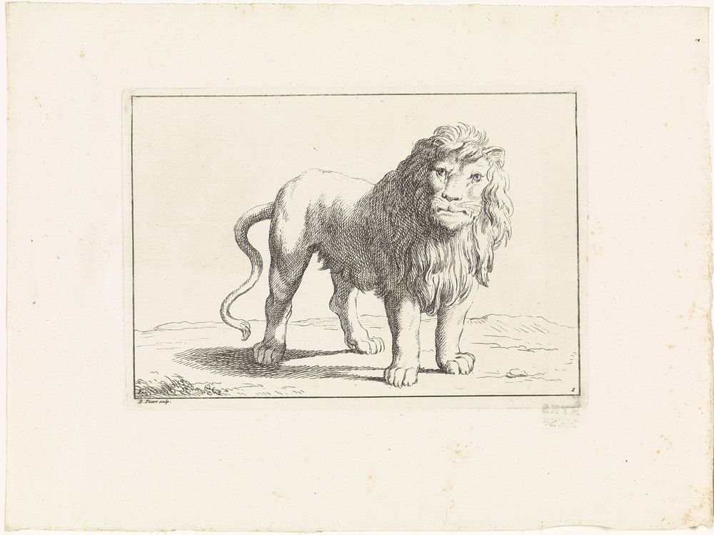 Landschap met leeuw (1729) by Bernard Picart and Bernard Picart