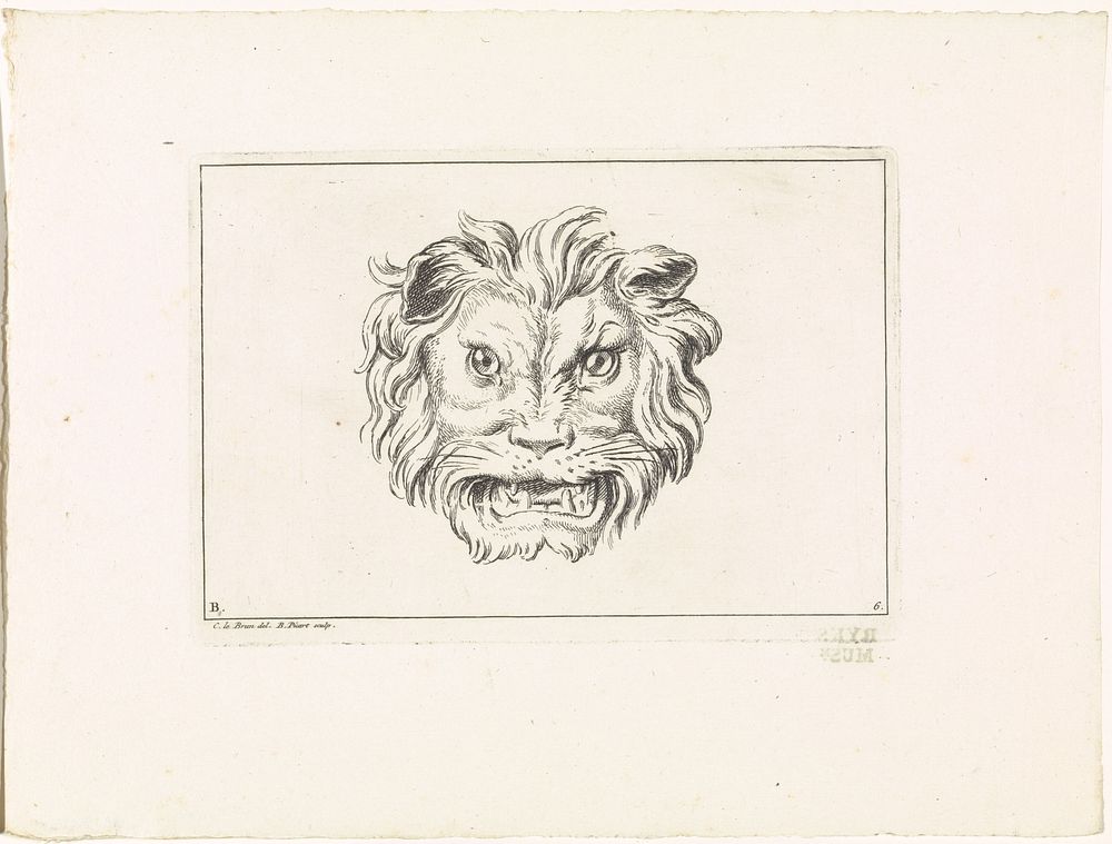 Grommende leeuwenkop (1729) by Bernard Picart, Charles Le Brun and Bernard Picart