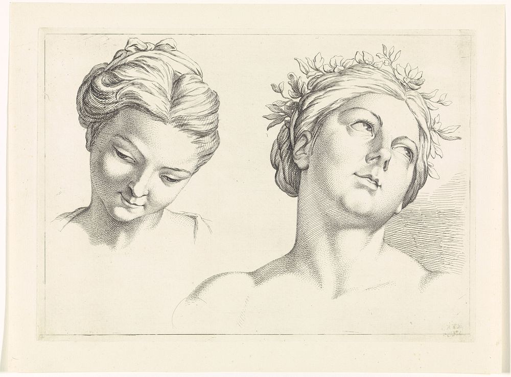 Studies van twee vrouwenhoofden (1683 - 1733) by Bernard Picart