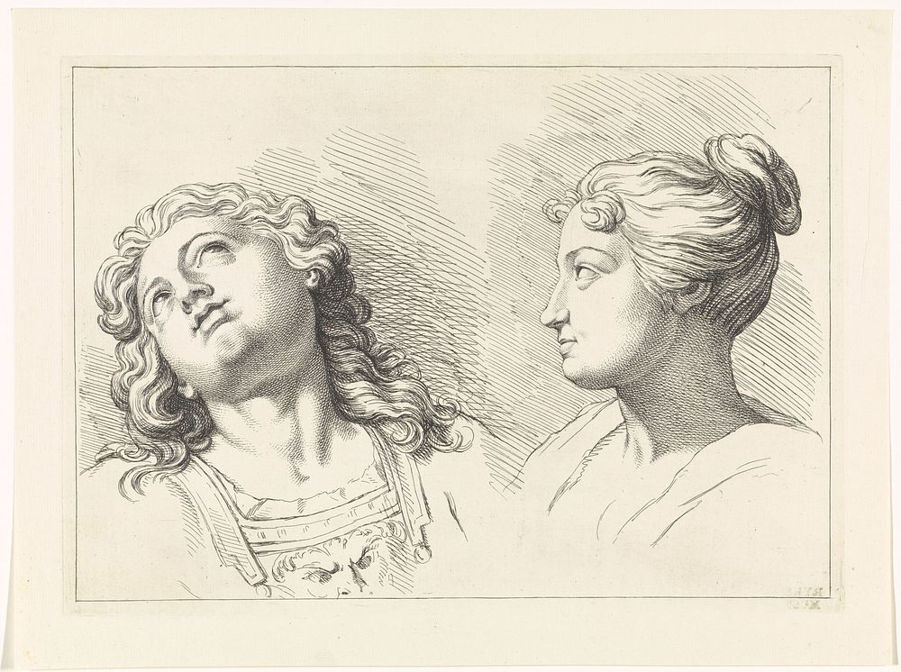 Studies van hoofden van een veldheer en een vrouw (1683 - 1733) by Bernard Picart
