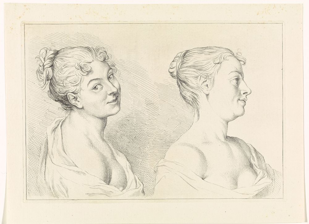 Studies van twee vrouwenbustes (1683 - 1733) by Bernard Picart