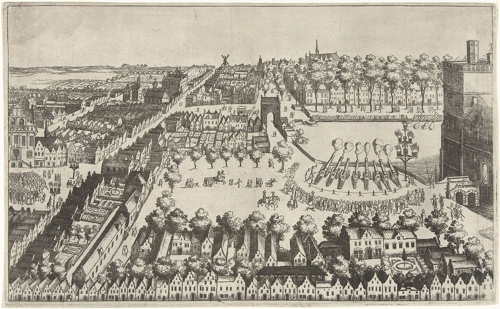 Vreugdevuren te Den Haag na de afkondiging van het bestand, 1609 (1609) by Simon Frisius