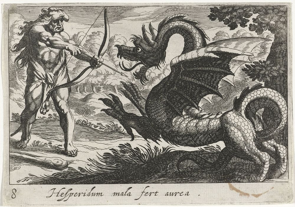 Hercules doodt de draak Ladon (1610 - 1664) by Simon Frisius and Antonio Tempesta
