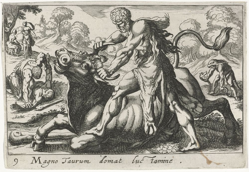 Hercules in gevecht met Acheloüs (1610 - 1664) by Simon Frisius and Antonio Tempesta