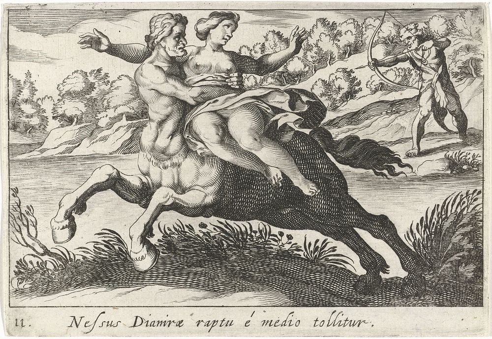 Nessus probeert Deïanira te schaken (1610 - 1664) by Simon Frisius and Antonio Tempesta