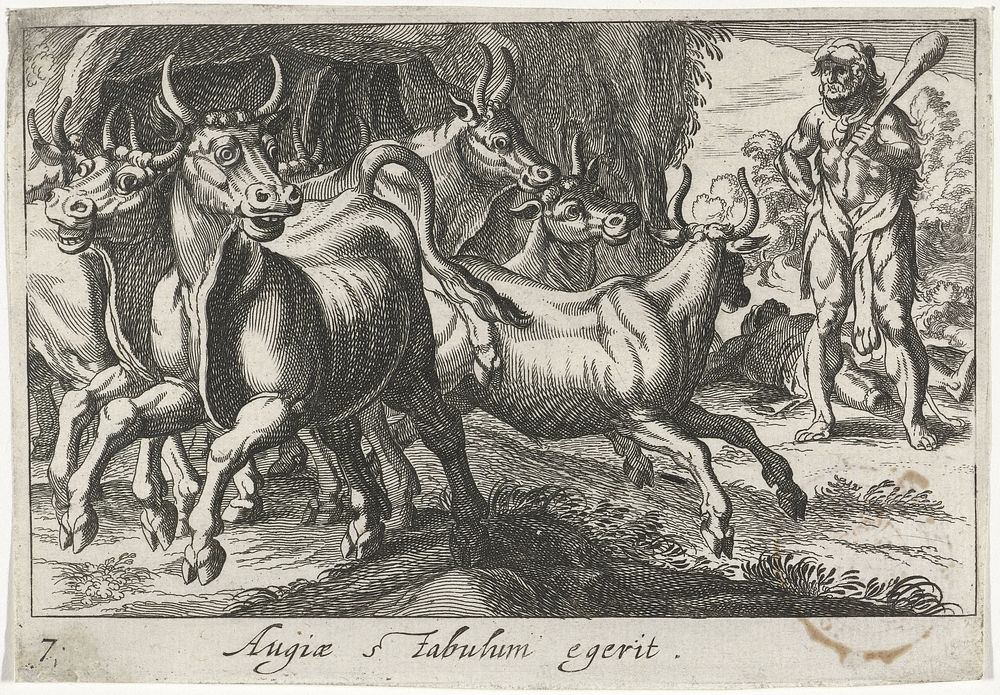 Hercules hoedt de kudde van Geryon (1610 - 1664) by Simon Frisius and Antonio Tempesta