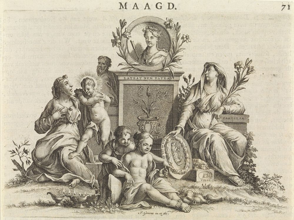 Embleem: maagd (1723) by Jan Goeree, Jan Goeree, Gerard onder de Linden and Johannes van Braam