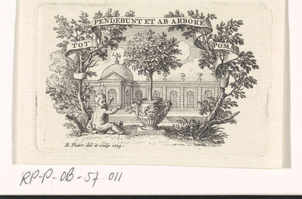 Putto bij sinaasappelboom (1729) by Bernard Picart and Bernard Picart