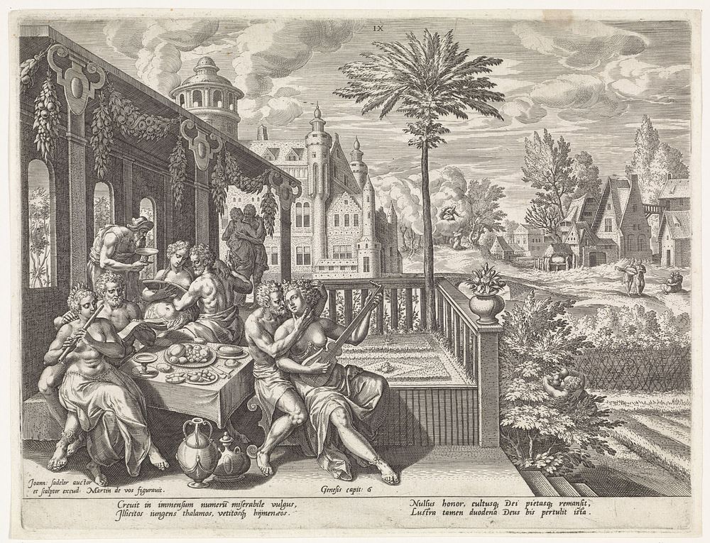 Verderfelijk leven van de mens vóór de zondvloed (1586) by Johann Sadeler I, Maerten de Vos, Johann Sadeler I, Johann…