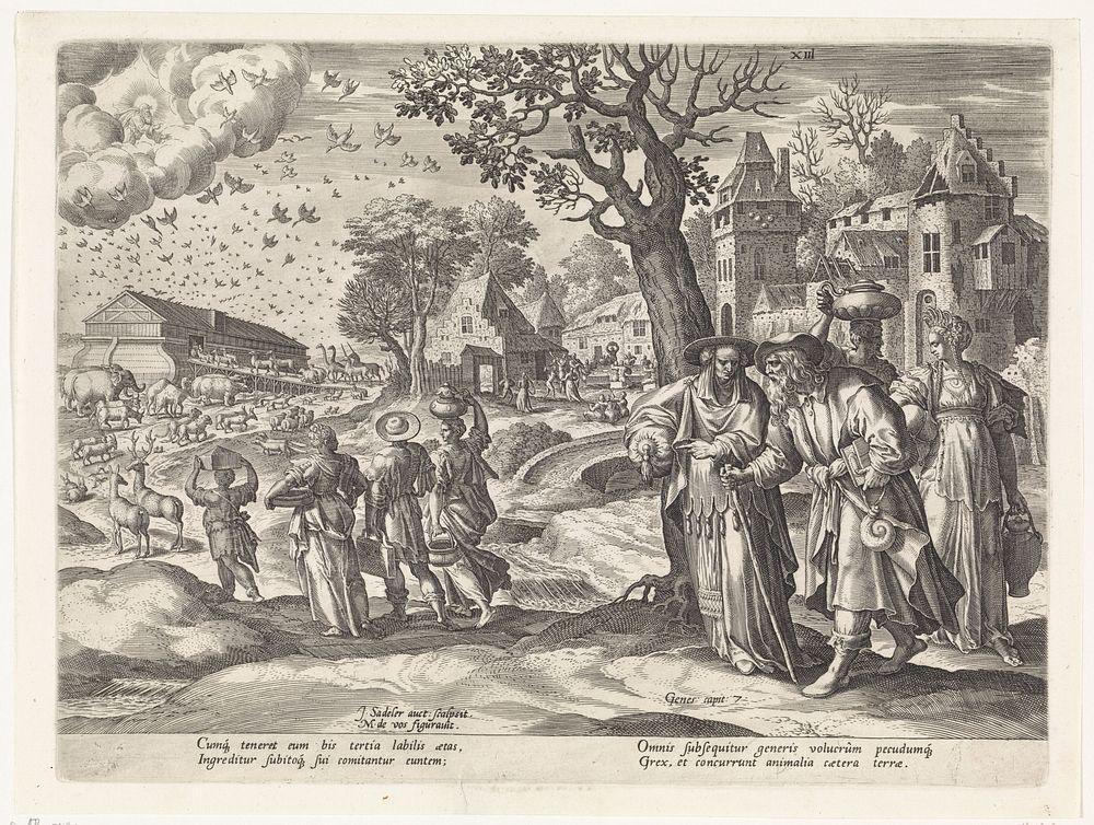 Noach laadt alle dieren in de ark (1586) by Johann Sadeler I, Maerten de Vos, Johann Sadeler I, Johann Sadeler I and Johann…