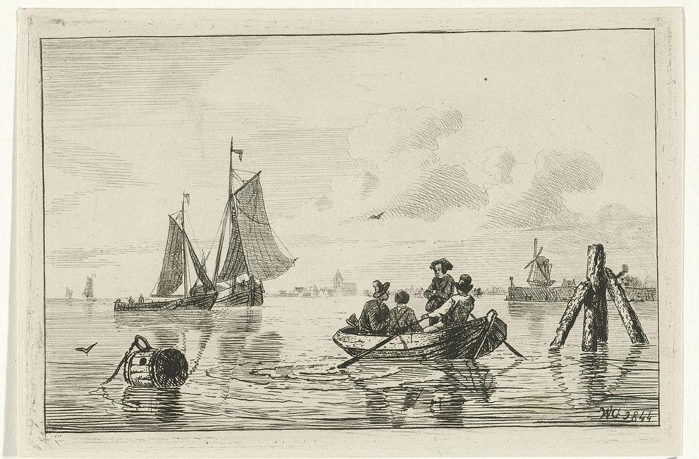 Vier mannen in sloep (1844) by Willem Gruyter jr