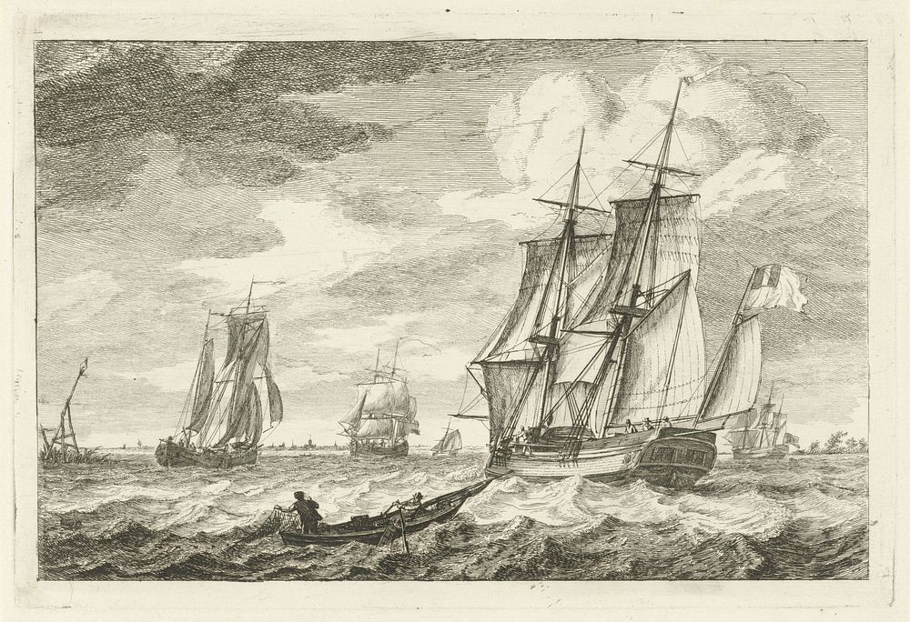 Brik en andere schepen op een breed vaarwater (1793) by Gerrit Groenewegen