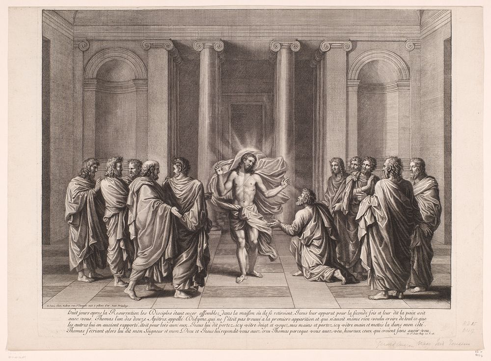Ongeloof van Thomas (1650 - 1703) by Gérard Audran, Nicolas Poussin and Audran