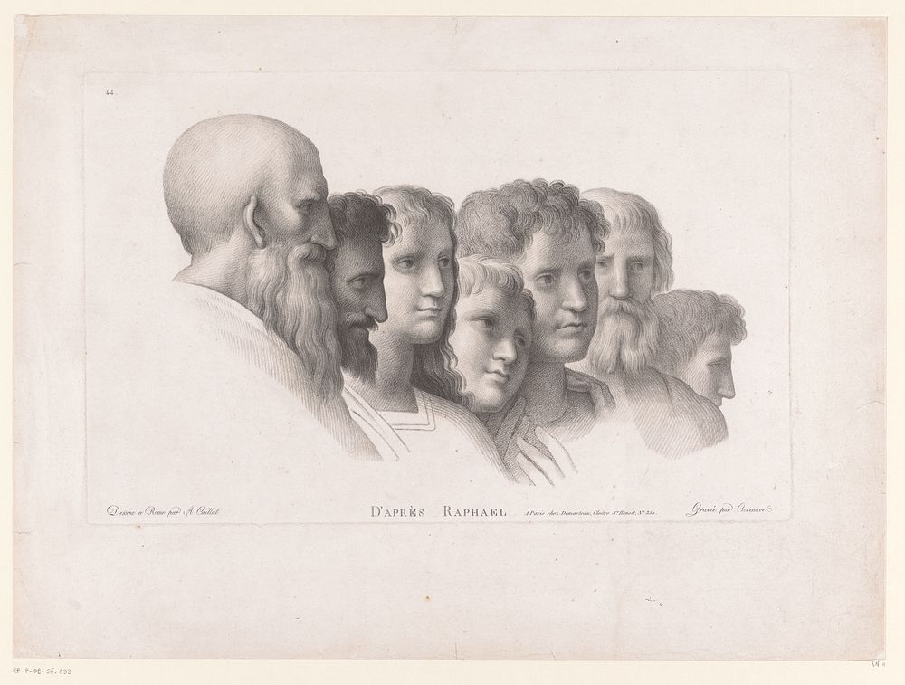 Zeven hoofden van mannen (1800) by J F Cazenave, A Caillat, Rafaël and Demarteau