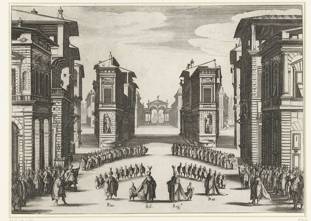 Illustratie bij de tweede acte van de tragedie 'Il Solimano' (1619 - 1620) by Jacques Callot