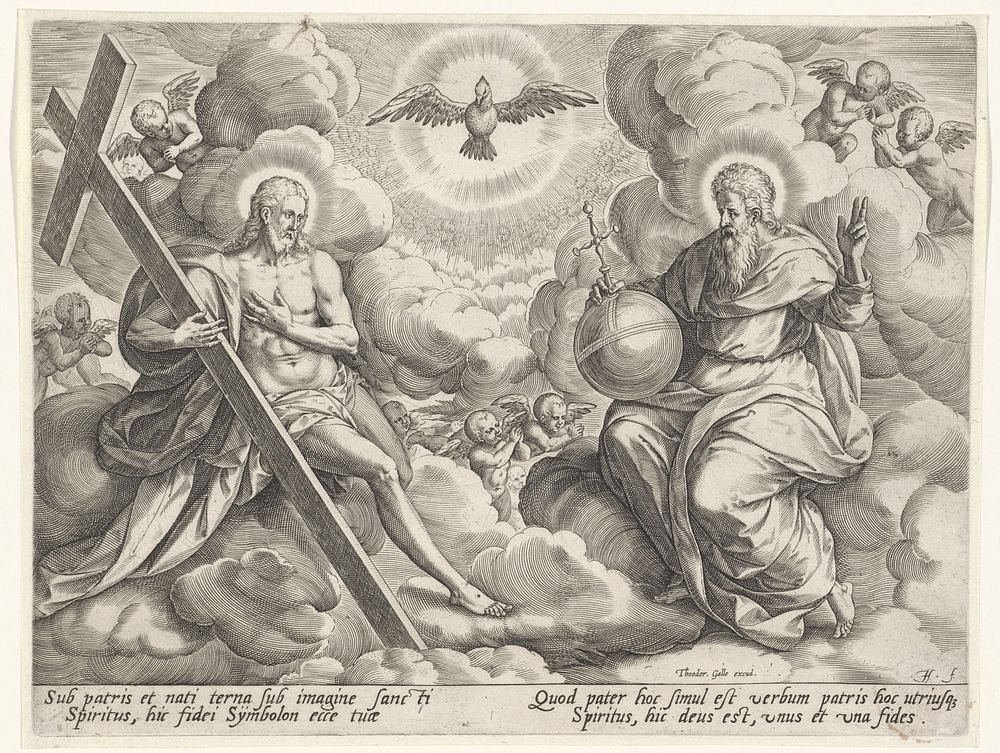 De heilige Drieëenheid in de wolken (1581 - 1633) by Johann Sadeler I and Theodoor Galle