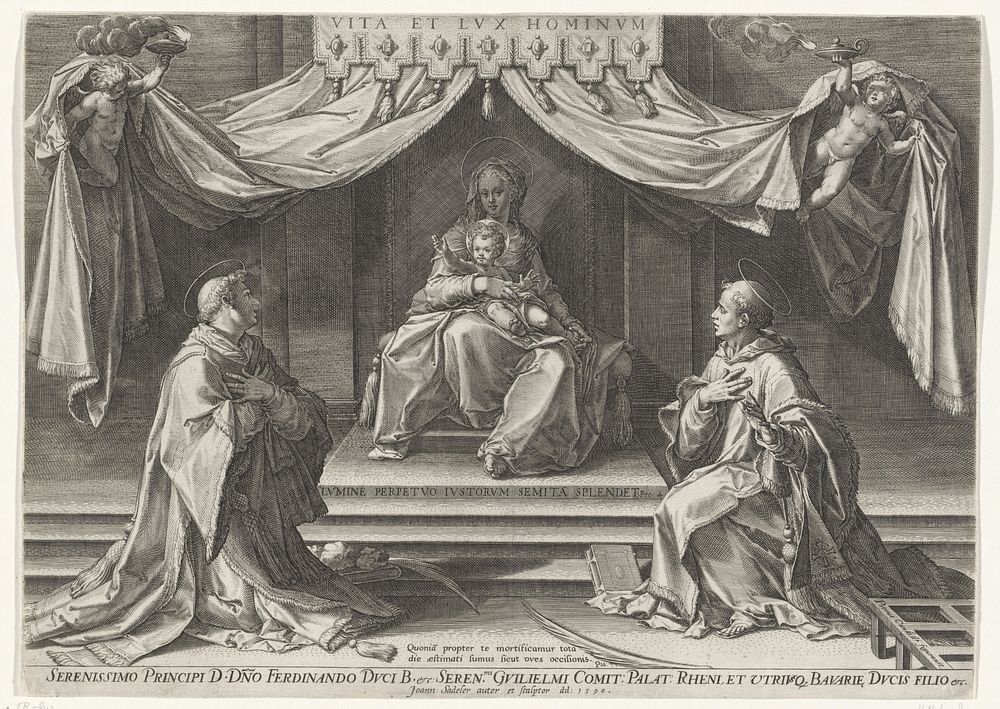 Getroonde Maria met het Christuskind en de heilige Stefanus en de heilige Laurentius (1590) by Johann Sadeler I, Peter de…