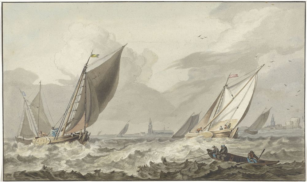 Zuiderzee met Medemblik in het verschiet (1821) by C Dietrich prentmaker, Christiaan Josi and Allaert van Everdingen