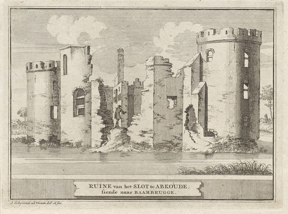 Gezicht op de ruïne van het Slot Abcoude (1711 - 1774) by Jacobus Schijnvoet, Jacobus Schijnvoet, Pieter de Coup, Hendrik…