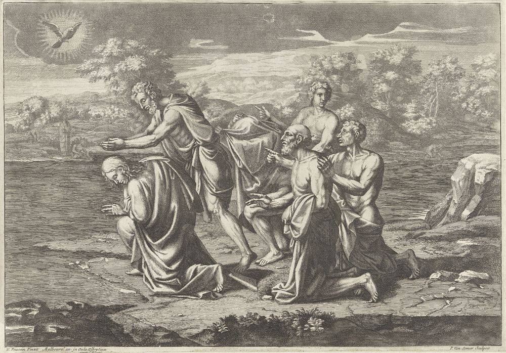 Doop van Christus in de Jordaan (1670 - 1697) by Paul van Somer II, Nicolas Poussin and Claude Malbouré